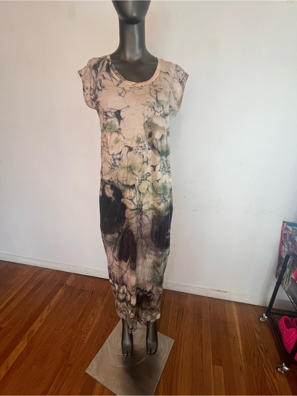 RELIGION Skull Floral Marble Print Maxi Dress